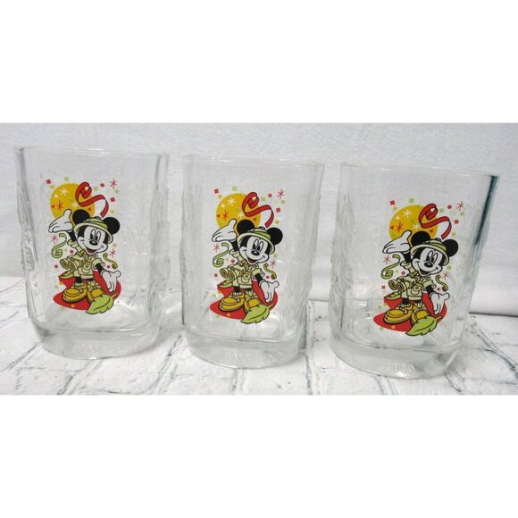 2000 McDonalds Walt Disney World Mickey Mouse Safari Glass Cups Set of 3 - Picture 1 of 4